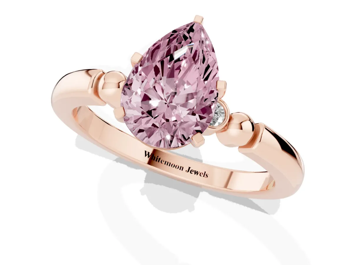 Fancy Pink Pear Cut Solitaire Beaded Band with Four-Prong Setting Rose gold