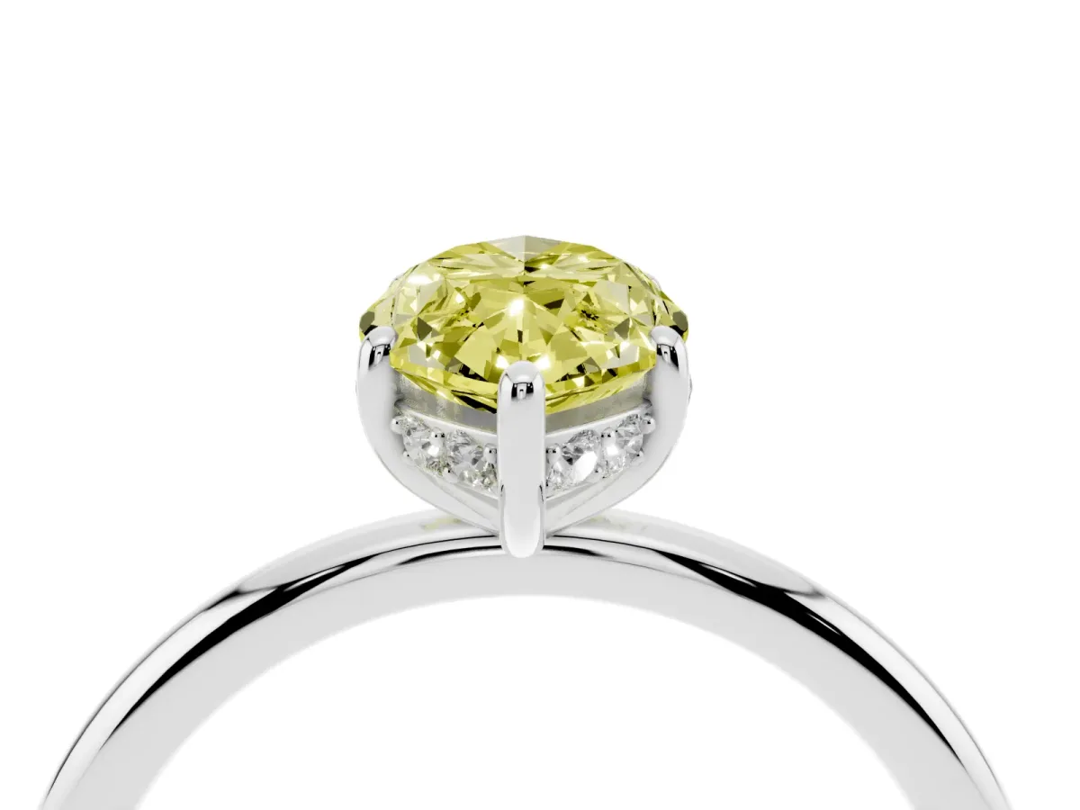 Fancy Yellow Marquise Cut Solitaire Diamond Ring with a Classic Band and Four-Prong Setting Platinum