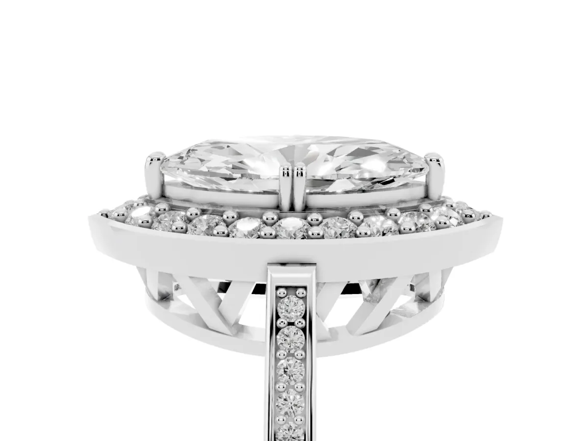 Marquise Cut Diamond Halo Ring with Split Shank and Four-Prong Setting Silver