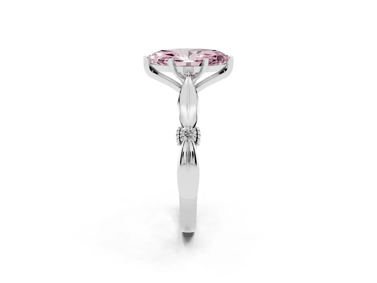 Fancy Pink Marquise Cut Solitaire Diamond Twisted Band with Four-Prong Setting Silver