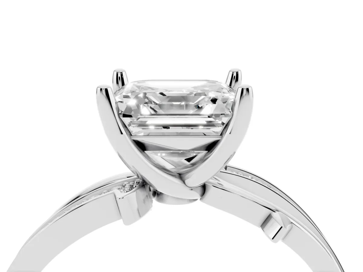 Asscher Cut Solitaire Twist Band with Pavé Accents and Four-Prong Setting White gold