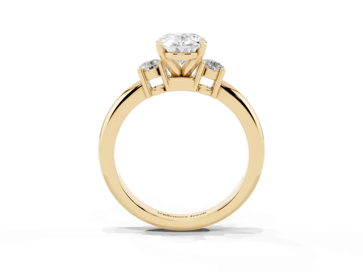 Three-Stone Oval Cut Cut Diamond Solitaire with Prong Setting and Classic Band Yellow gold