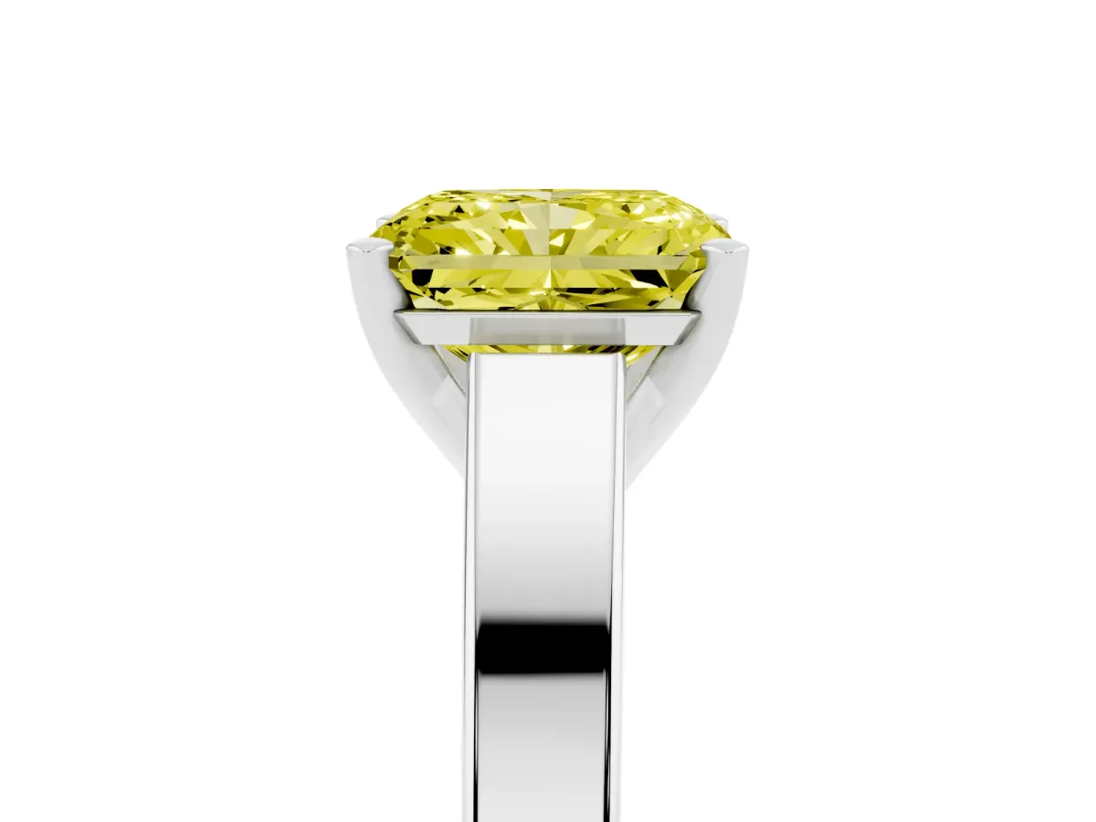 Fancy Yellow Radiant Cut Solitaire Engagement Ring with Four-Prong Setting and Tapered Band Silver