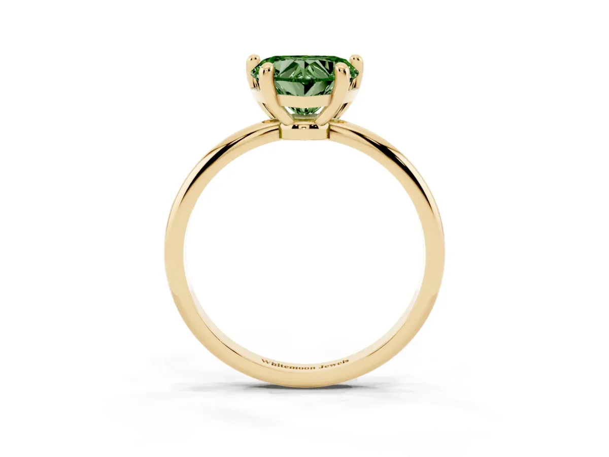 Fancy Green Heart Cut Solitaire Diamond Ring with 4-Prong Setting on a Classic Band Yellow gold