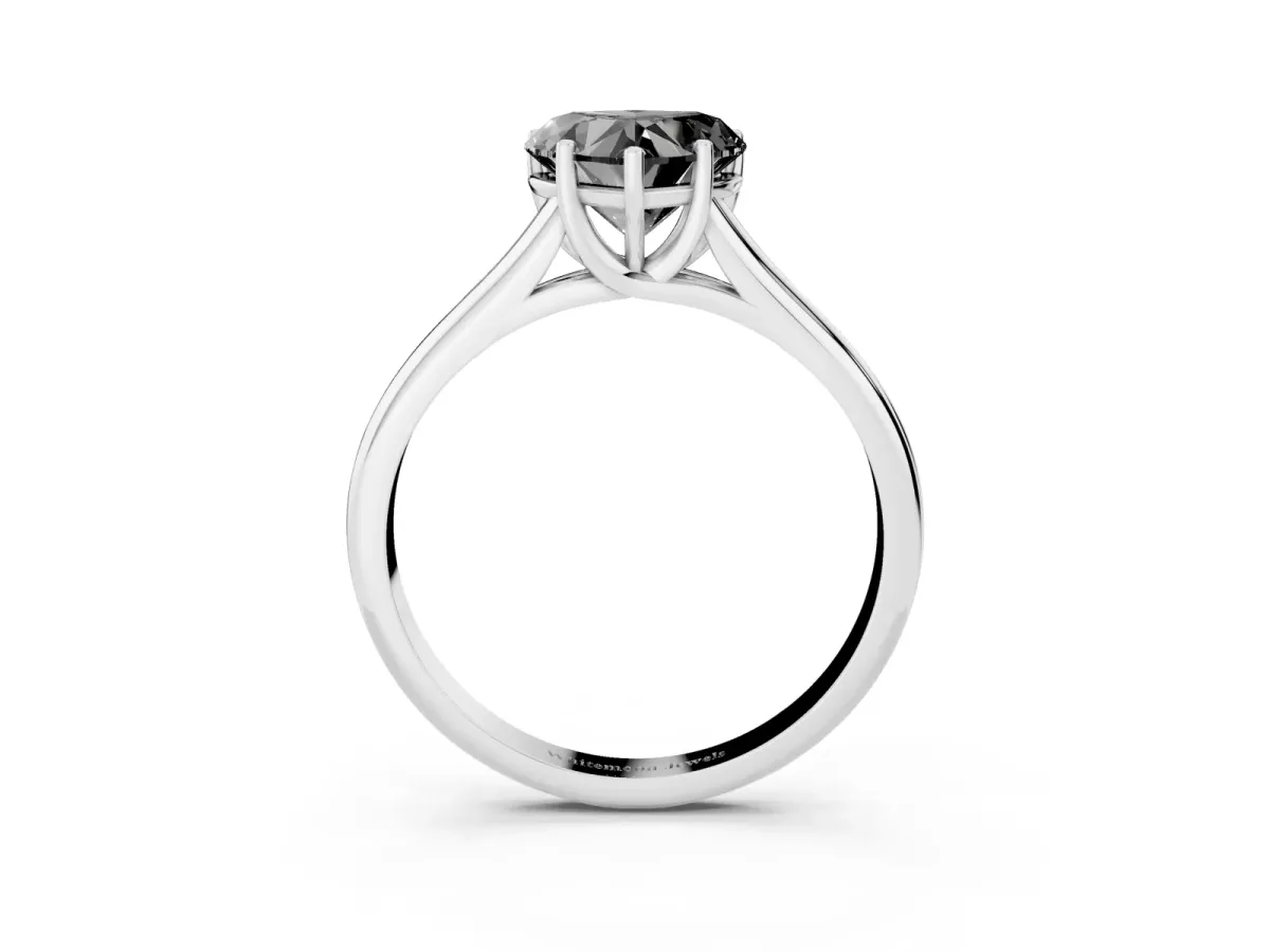 Fancy Black Heart Cut Cut Diamond Solitaire Engagement Ring with Tapered Plain Band and Four-Prong Setting Silver
