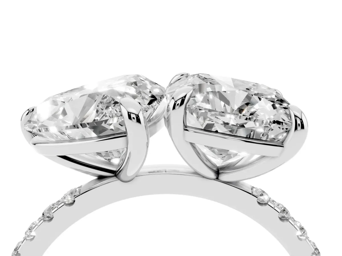 Cushion and Heart Toi Moi Ring with Prong Setting and Pave Band Platinum
