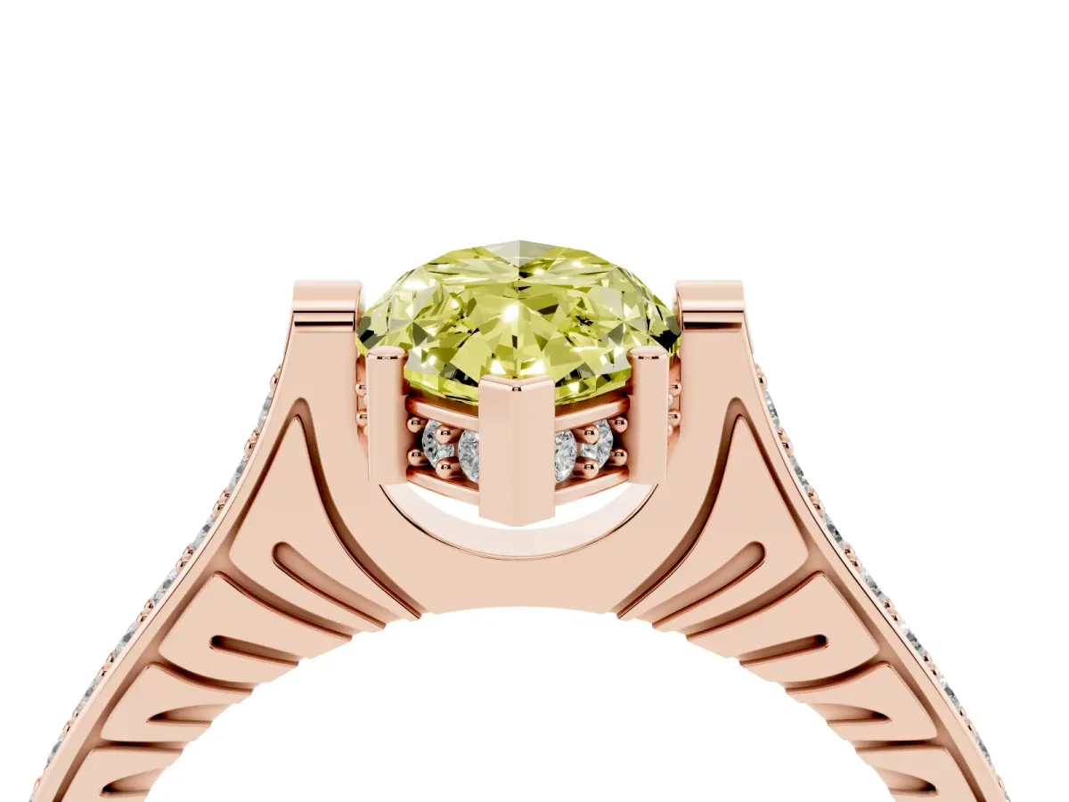 Fancy Yellow Marquise Cut Solitaire Diamond Ring with Channel Set Band and Bezel Prong Setting Rose gold