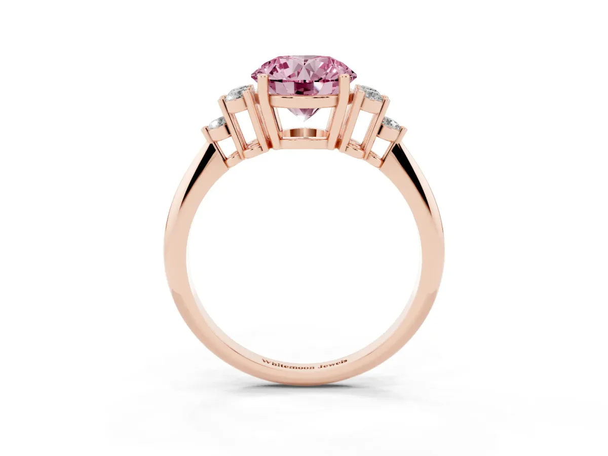 Fancy Pink Round Cut Cut Diamond Cluster Ring with Solitaire Band and Four-Prong Setting Rose gold