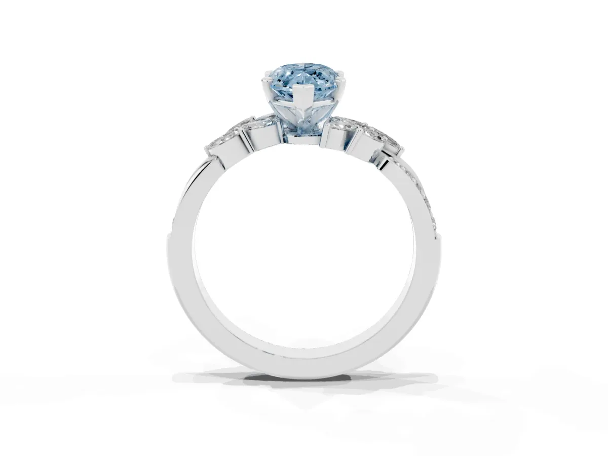 Fancy Blue Marquise Cut Solitaire Marquise Twist Band with Six-Prong Setting Silver