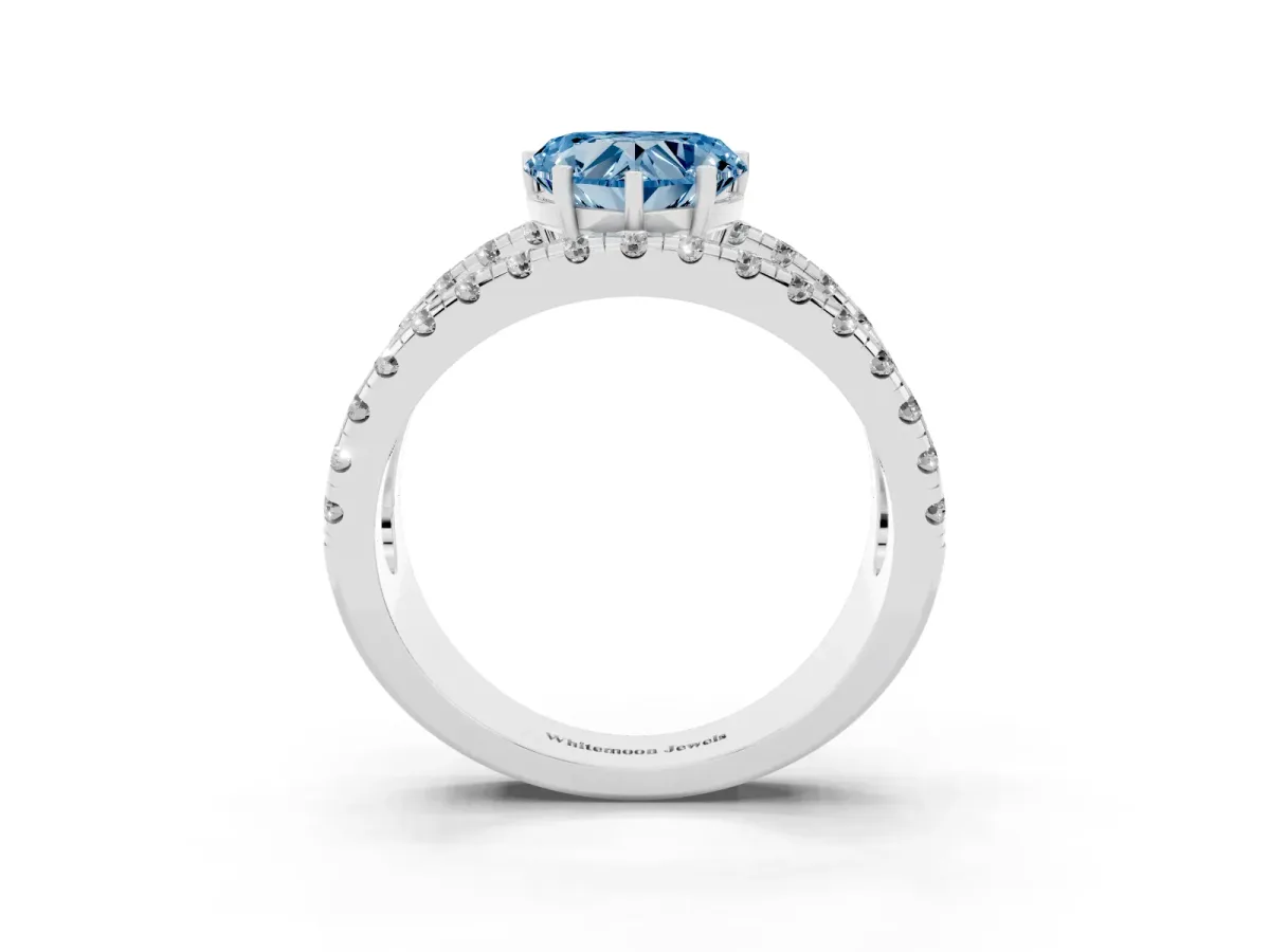 Fancy Blue Heart Cut Solitaire Split Shank Pave Diamond Ring Silver