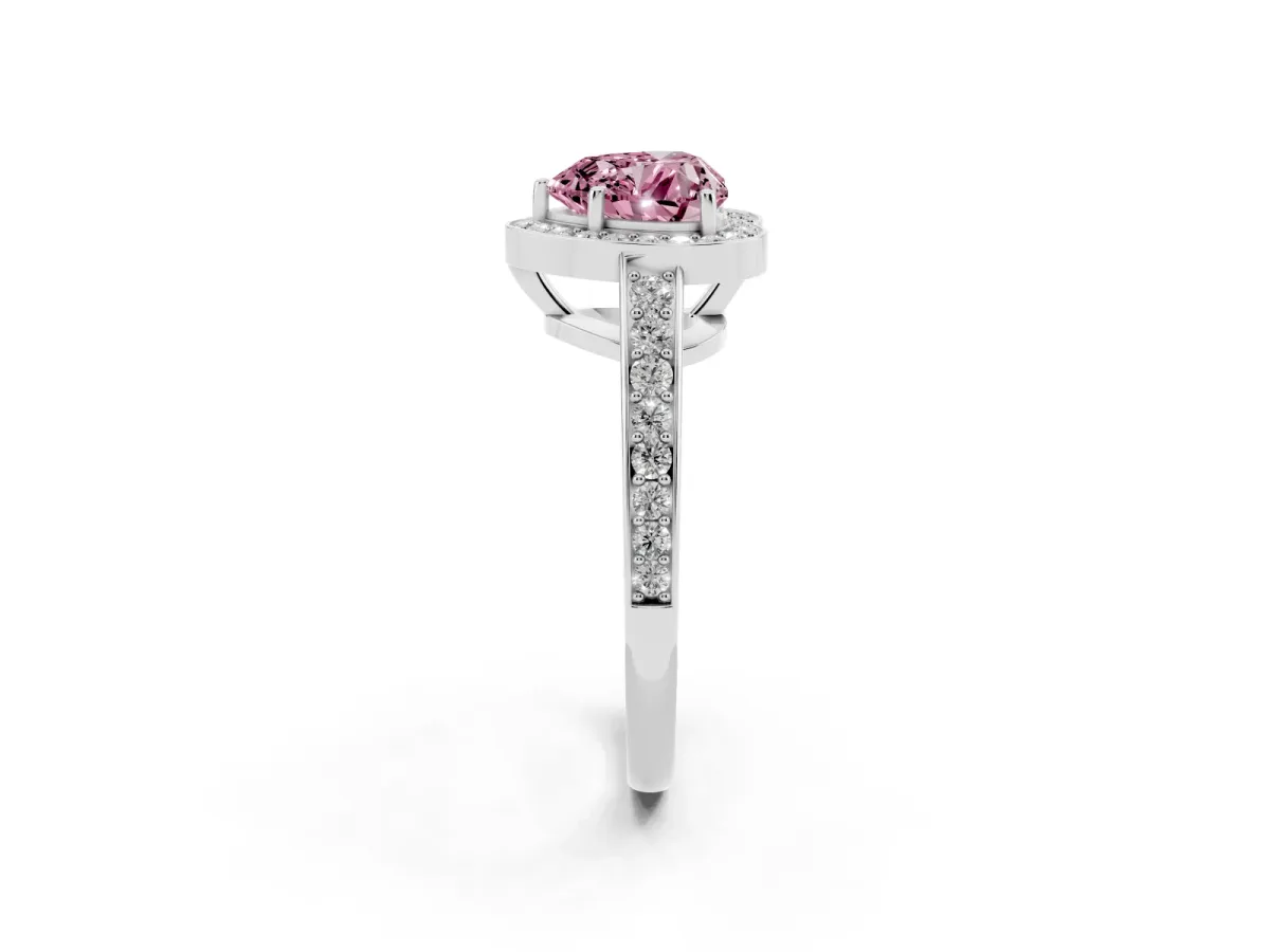 Fancy Pink Heart Cut Halo Pavé Diamond Engagement Ring with Bezel Setting Silver