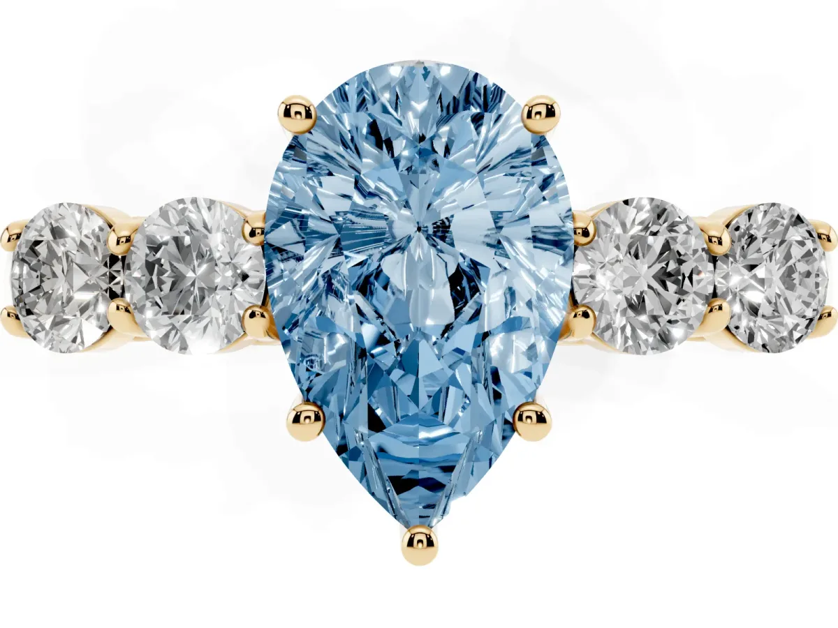 Fancy Blue Pear Cut Cut Diamond Five-Stone Prong Set White Gold Ring Yellow gold