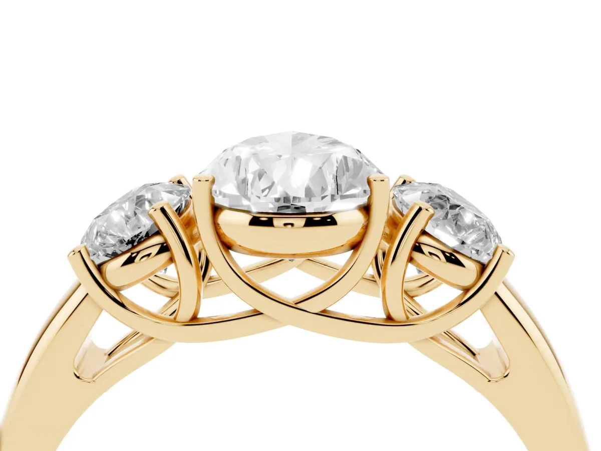 Three-Stone Pear Cut Diamond Engagement Ring with Prong Setting Yellow gold