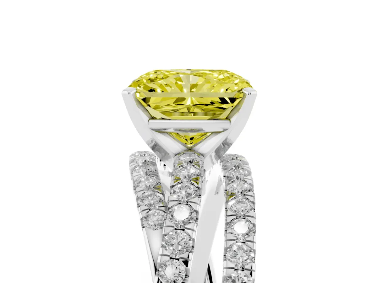 Fancy Yellow Radiant Cut Solitaire Twist Band with Pavé Setting and Four-Prong Setting Silver