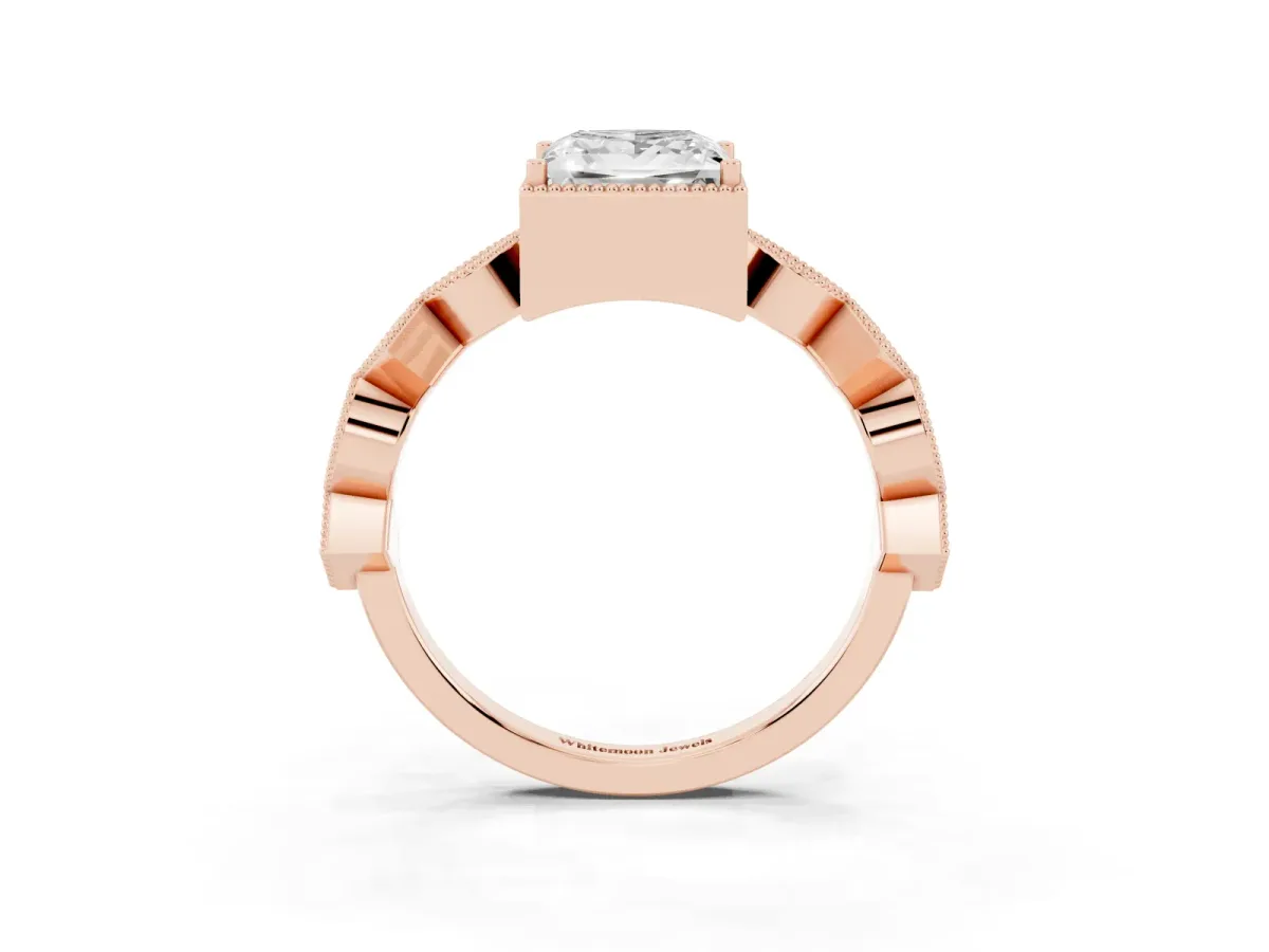 Princess Cut Milgrain Marquise Diamond Twist Band Ring Rose gold