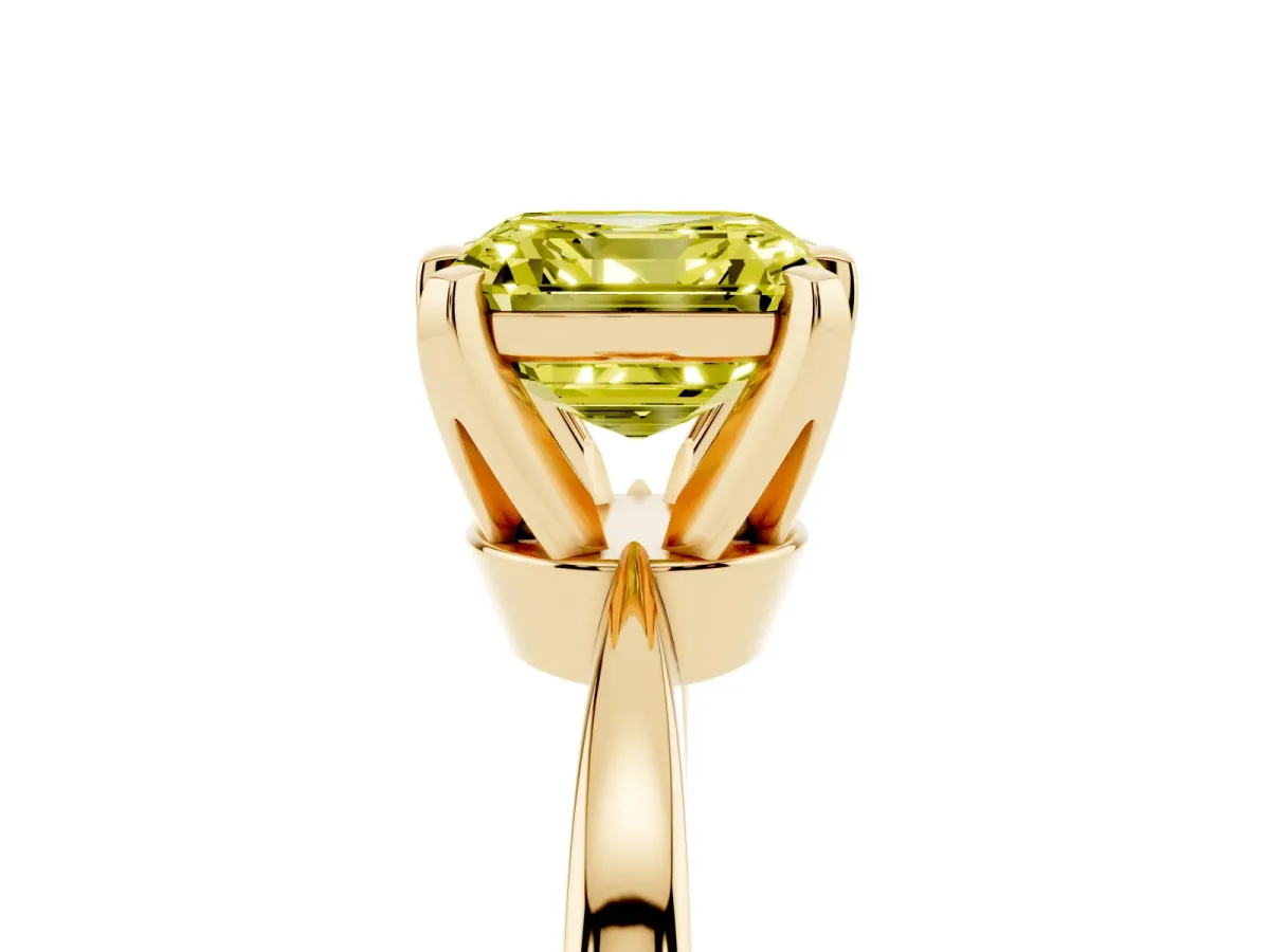 Fancy Yellow Asscher Cut Solitaire Engagement Ring with Six-Prong Setting and Tapered Band Yellow gold