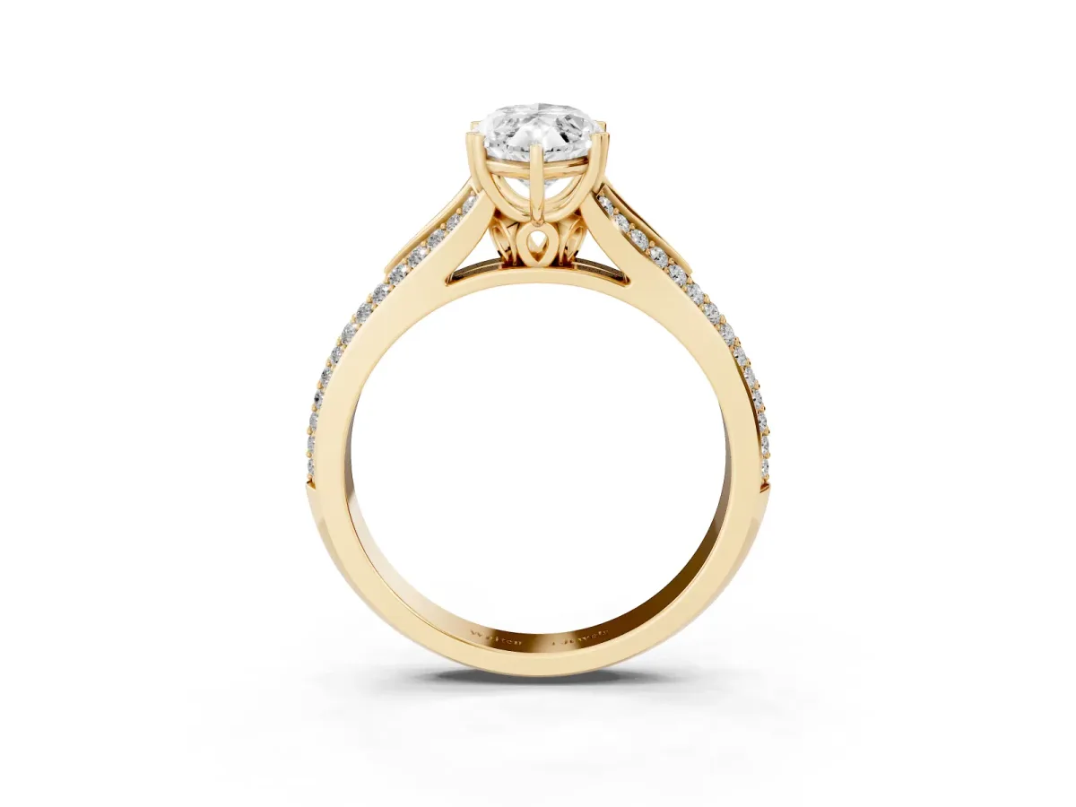 Marquise Cut Diamond Split Shank Engagement Ring with Pavé Band Yellow gold