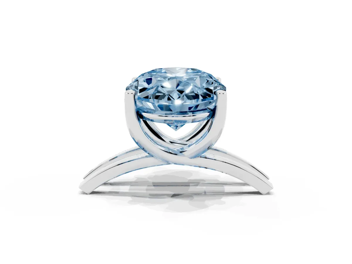 Fancy Blue Oval Cut Cut Diamond Solitaire Engagement Ring with Tapered Plain Band and Four-Prong Setting White gold