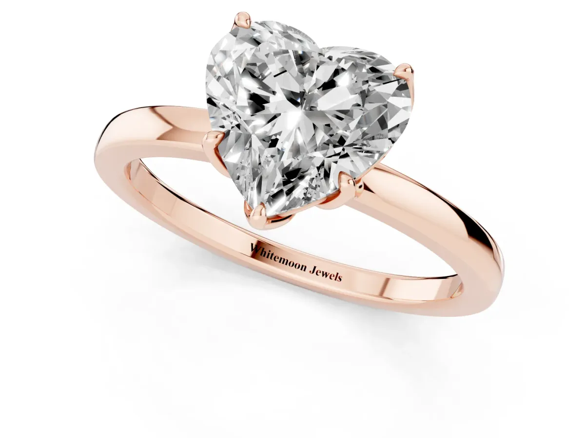Heart Cut Diamond Solitaire Ring with Thin Band and Prong Setting Rose gold
