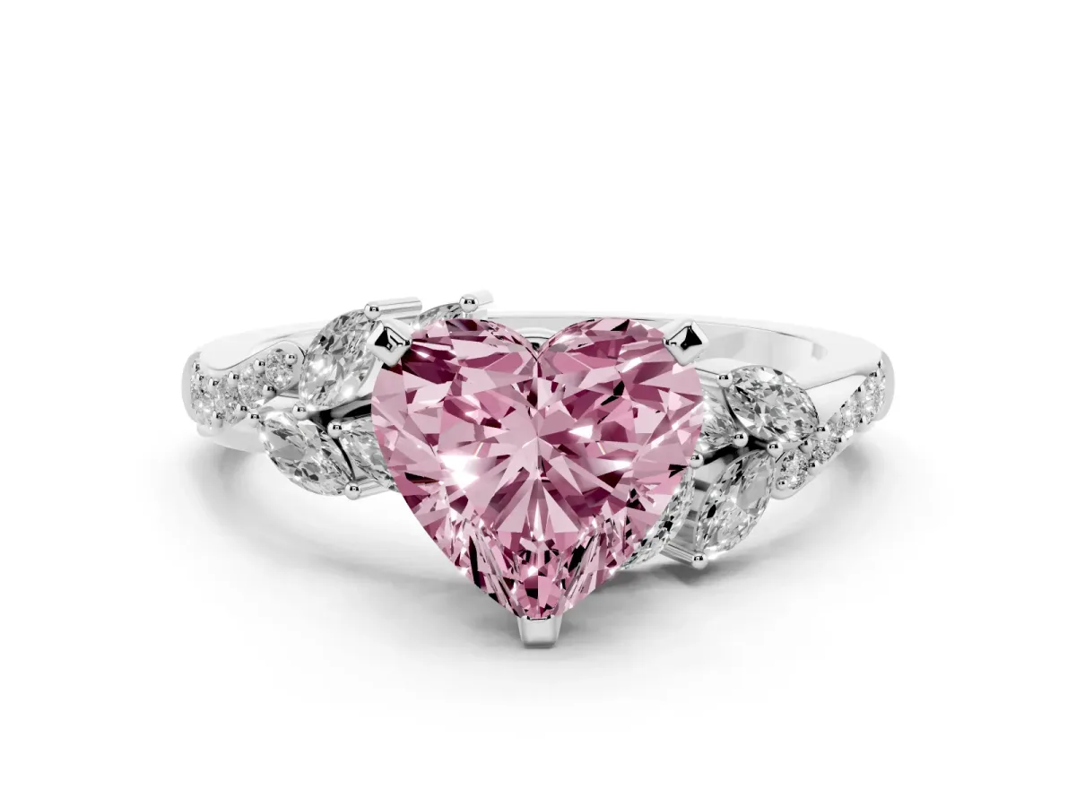 Fancy Pink Heart Cut Solitaire Marquise Twist Band with Six-Prong Setting Silver