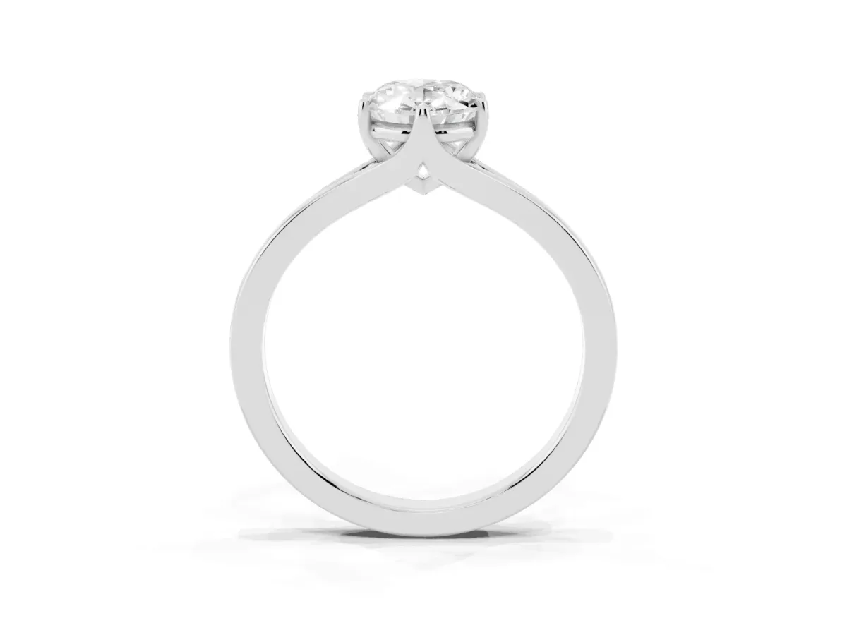 Oval Cut Solitaire Diamond Ring with Six-Prong Setting and Tapered Band Platinum