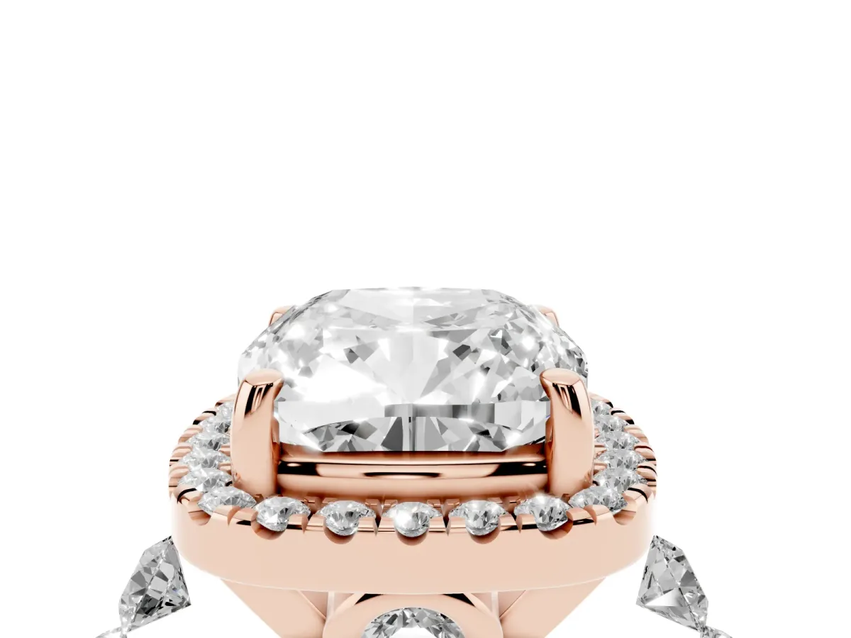 Cushion Cut Halo Pavé Diamond Engagement Ring with Four-Prong Setting Rose gold