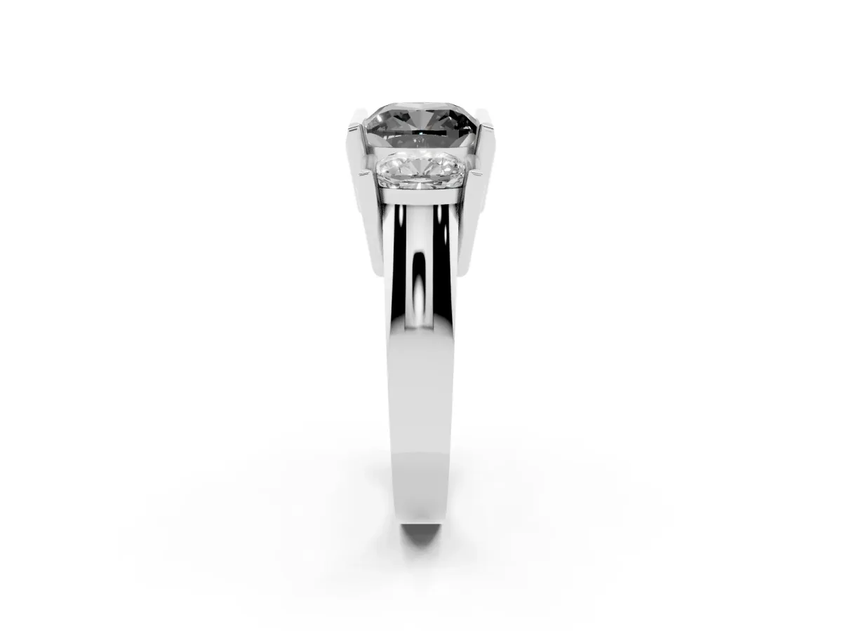 Fancy Black Three Stone Cushion Cut Cut Channel Set Diamond Ring Platinum
