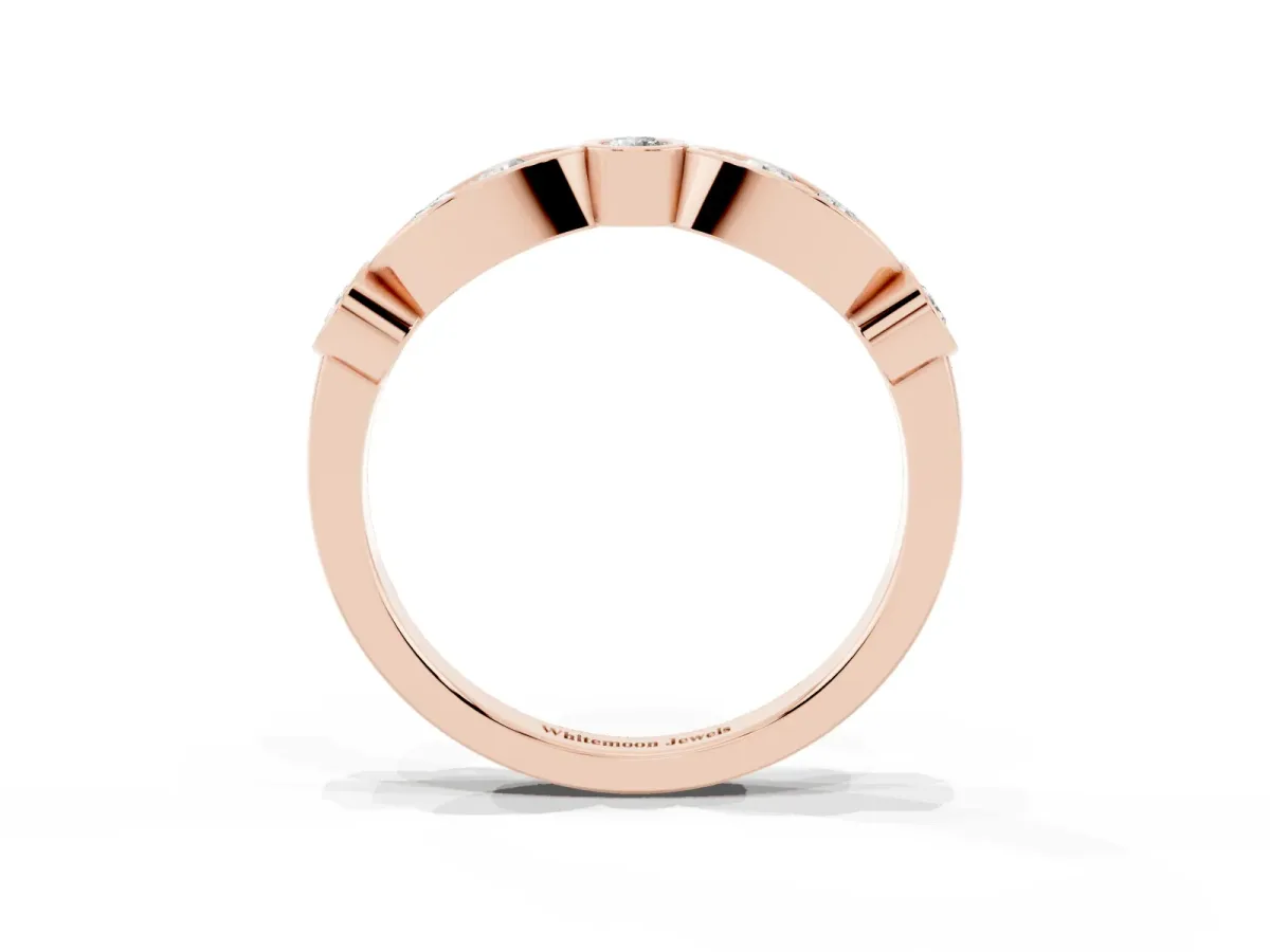 Bezel Set Round Diamond Marquise Band Rose gold