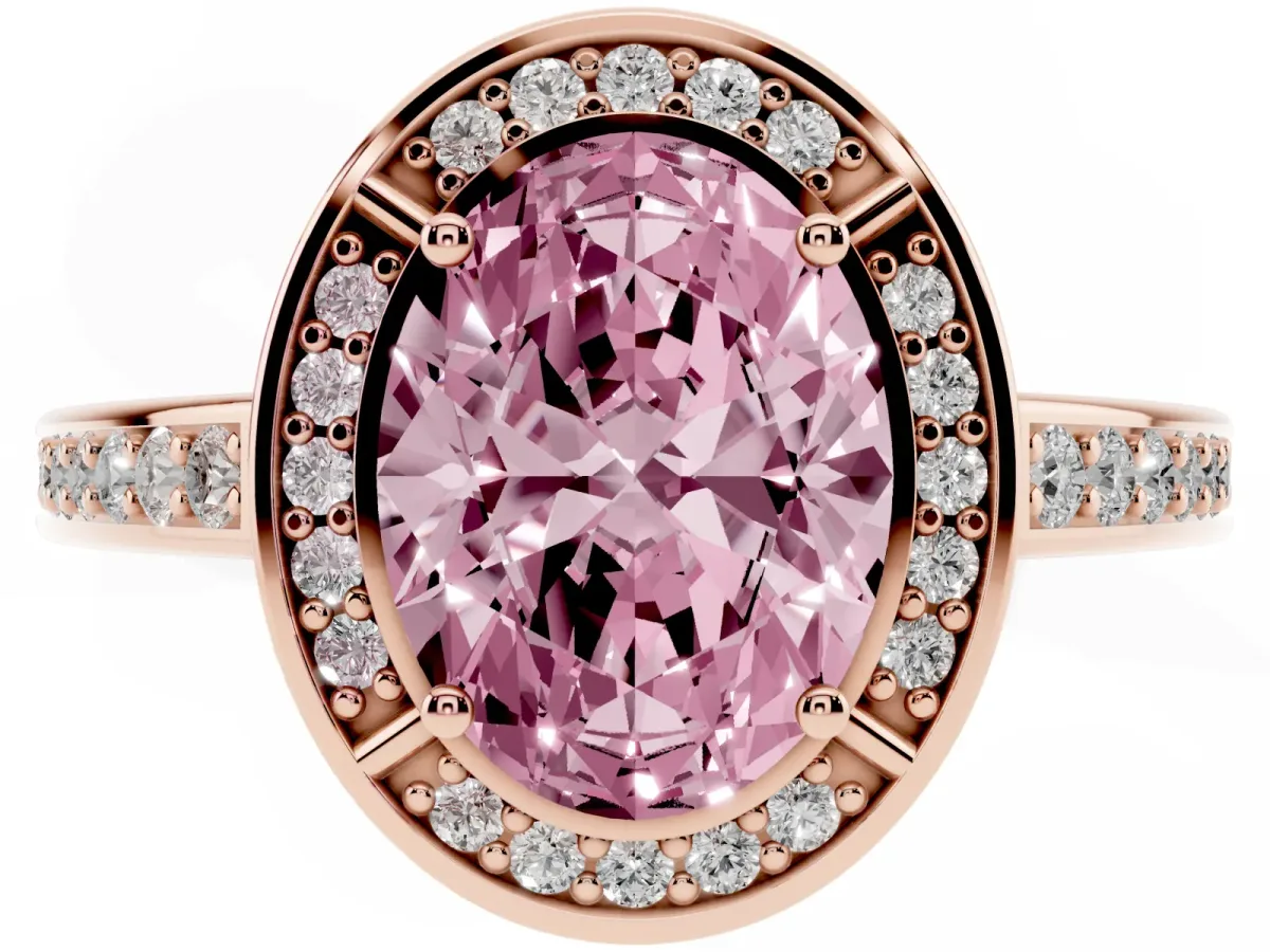 Fancy Pink Oval Cut Cut Halo Pave Split Shank Prong Setting Ring Rose gold