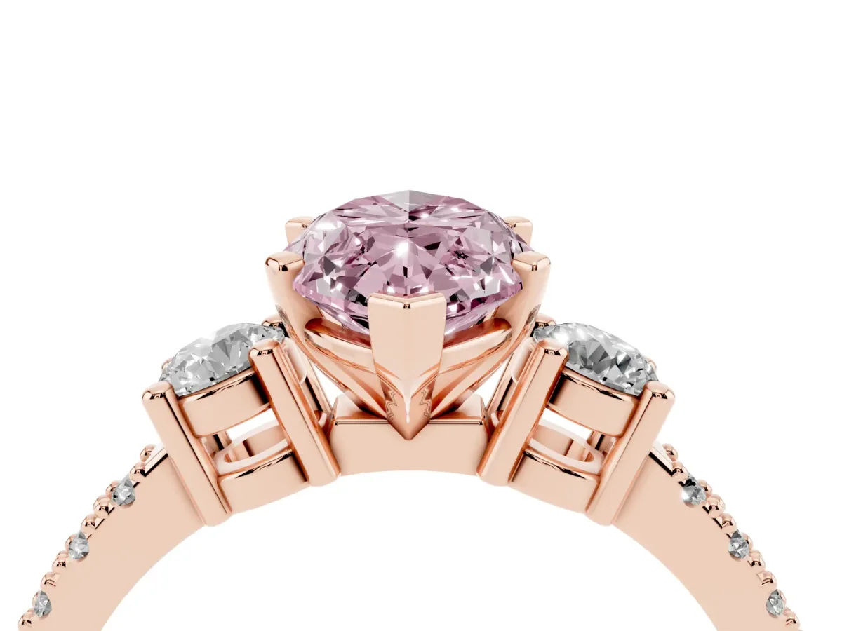 Fancy Pink Marquise Cut Three-Stone Diamond Pavé Band with Prong Setting Rose gold