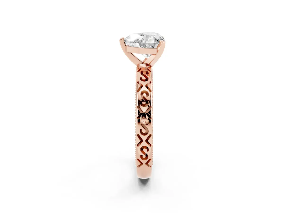 Heart Cut Solitaire Engagement Ring with Scrollwork Band and Four-Prong Setting Rose gold