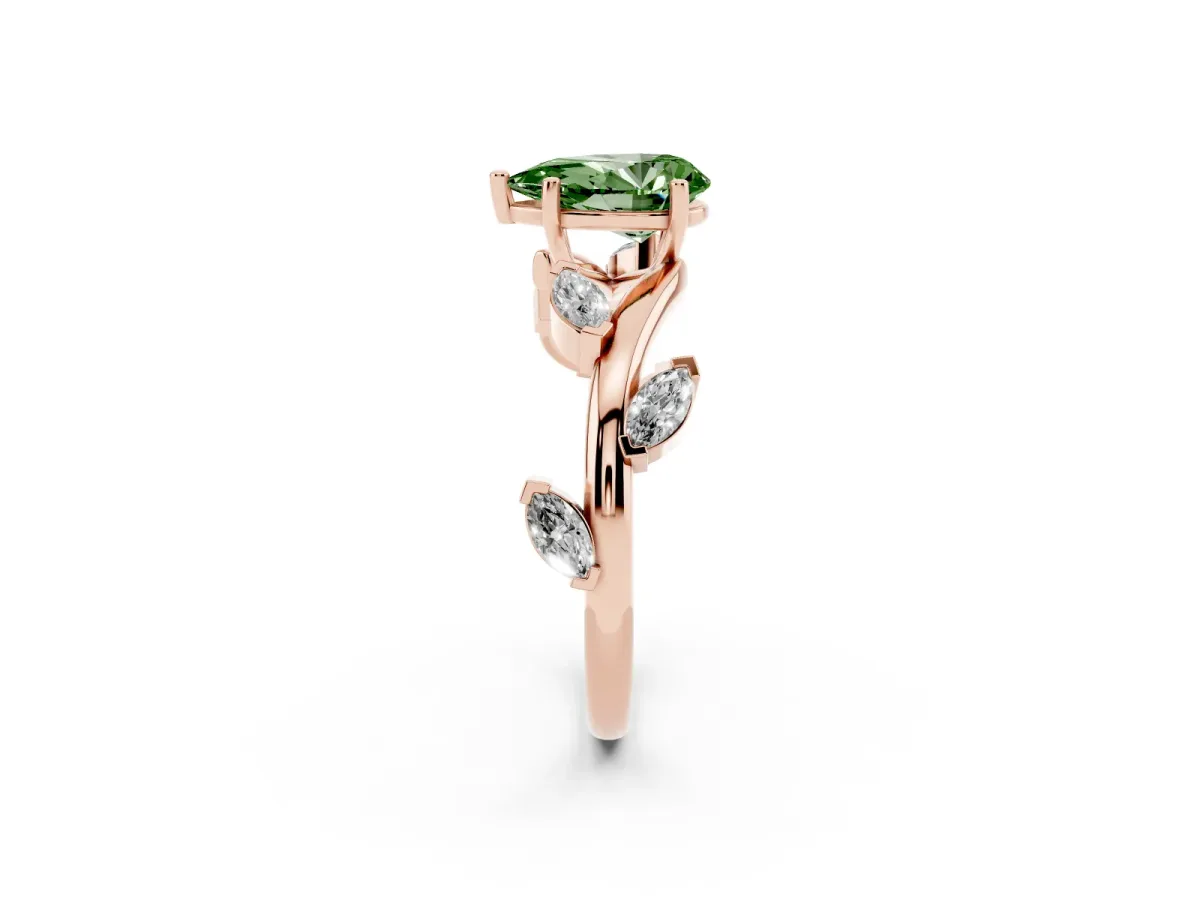 Fancy Green Pear Cut Solitaire Twisted Band Marquise Accent Prong Setting Ring Rose gold