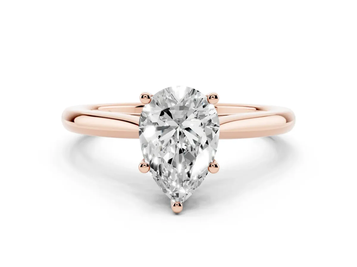 Pear Cut Cut Solitaire Ring with Cathedral Band and Four-Prong Setting Rose gold