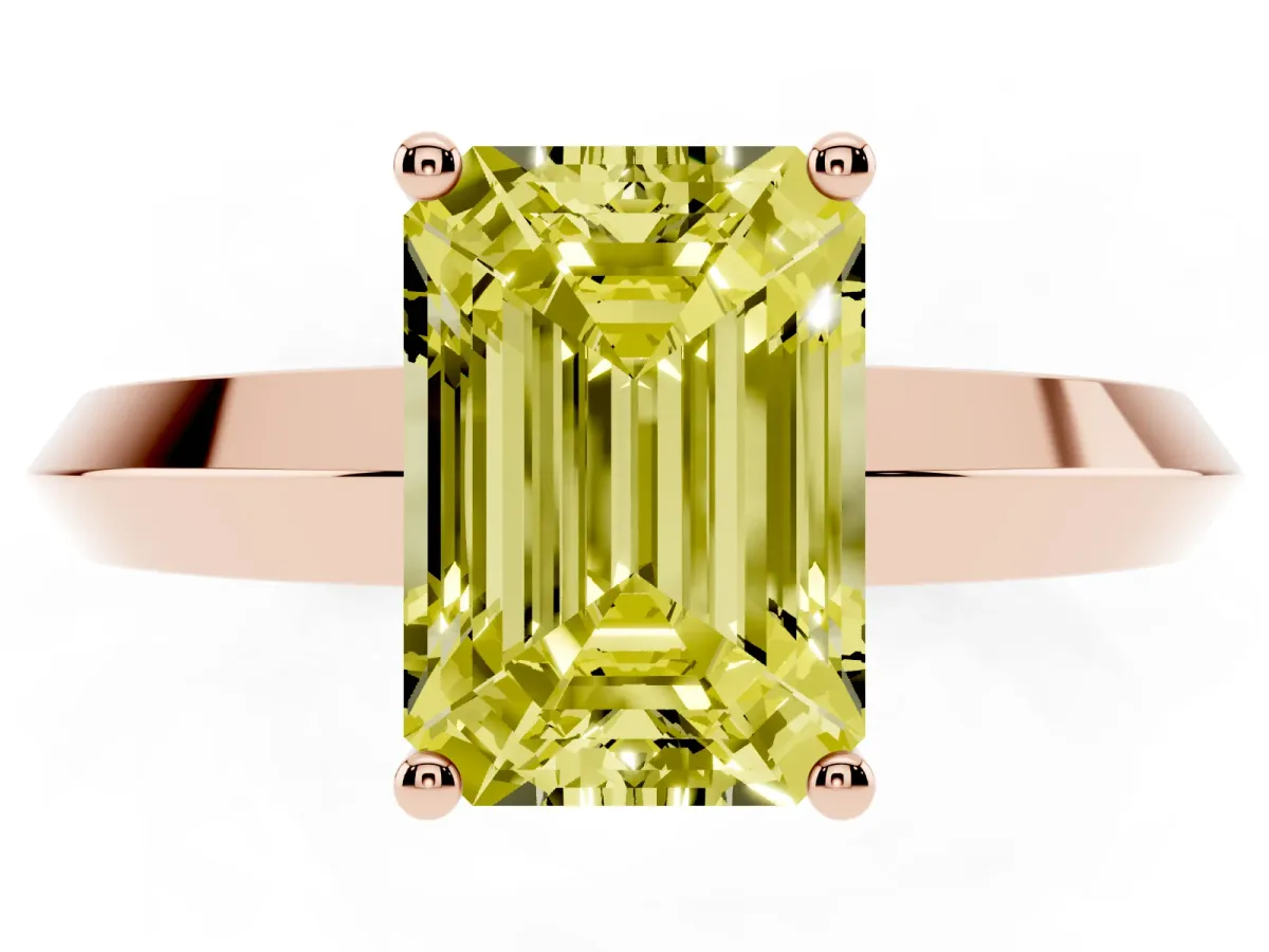 Fancy Yellow Emerald Cut Cut Solitaire Engagement Ring with Flat Band and Four-Prong Setting Rose gold