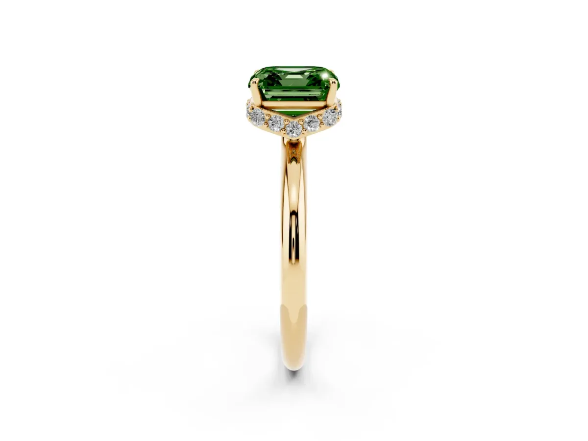 Fancy Green Asscher Cut Brilliant Solitaire Engagement Ring with Six-Prong Setting and Classic Band Yellow gold