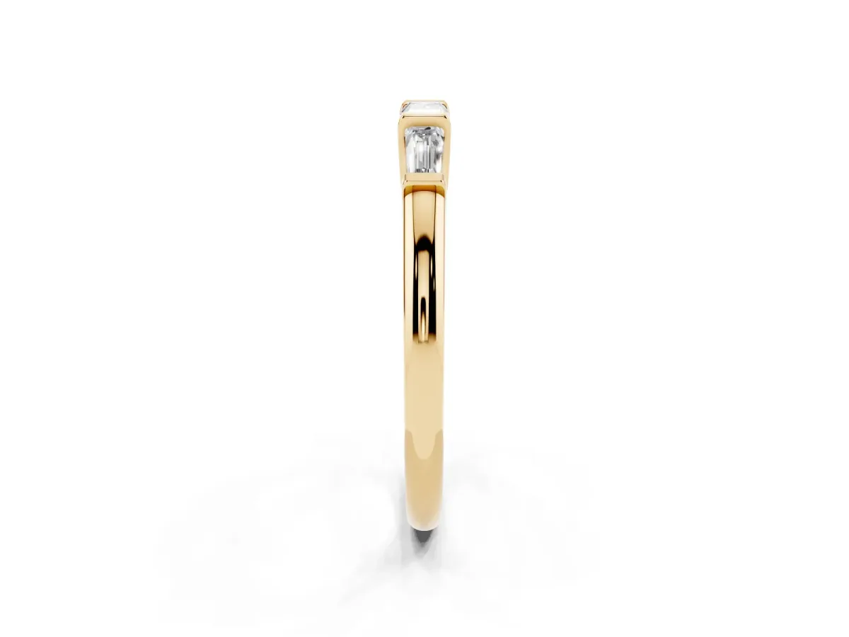 Three-Stone Baguette Cut Channel Set Diamond Band Yellow gold