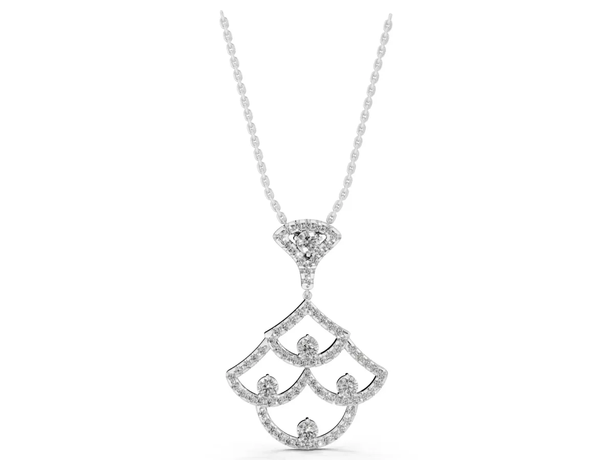 Pavé Round Diamond Fan Prong Pendant Silver