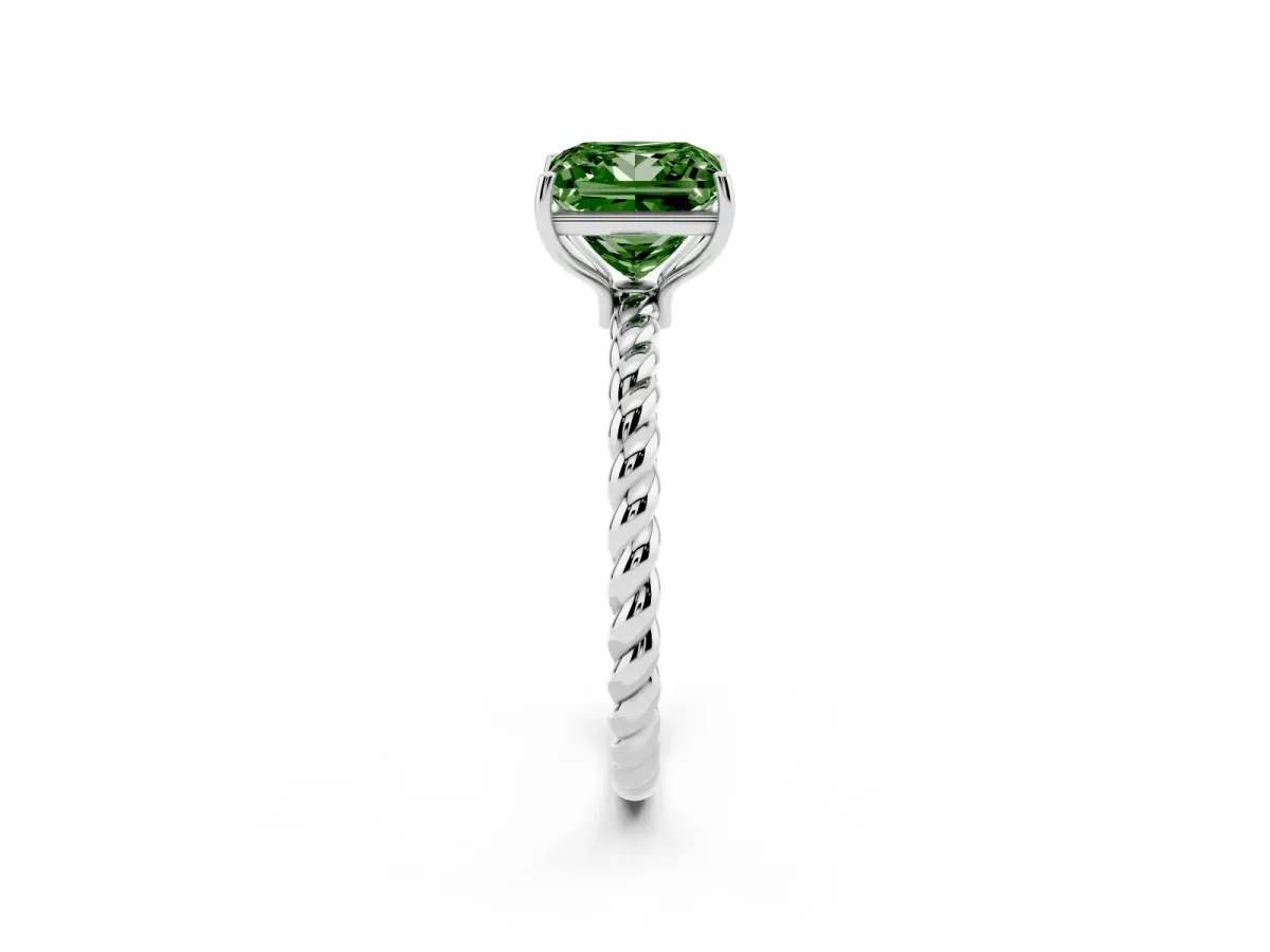 Fancy Green Princess Cut Solitaire Twisted Band 4-Prong Ring Platinum