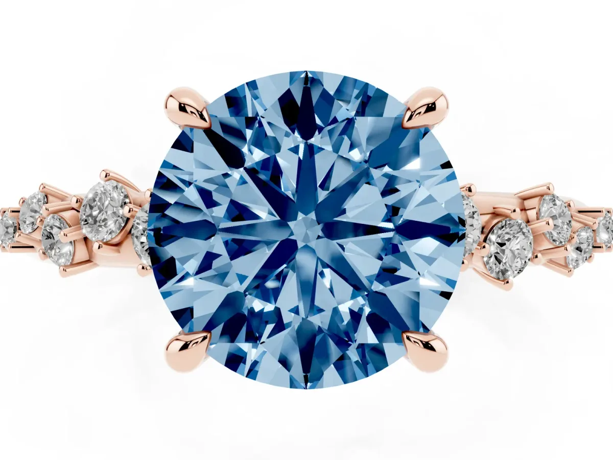 Fancy Blue Round Cut Cut Diamond Vine Band with Four-Prong Setting Rose gold