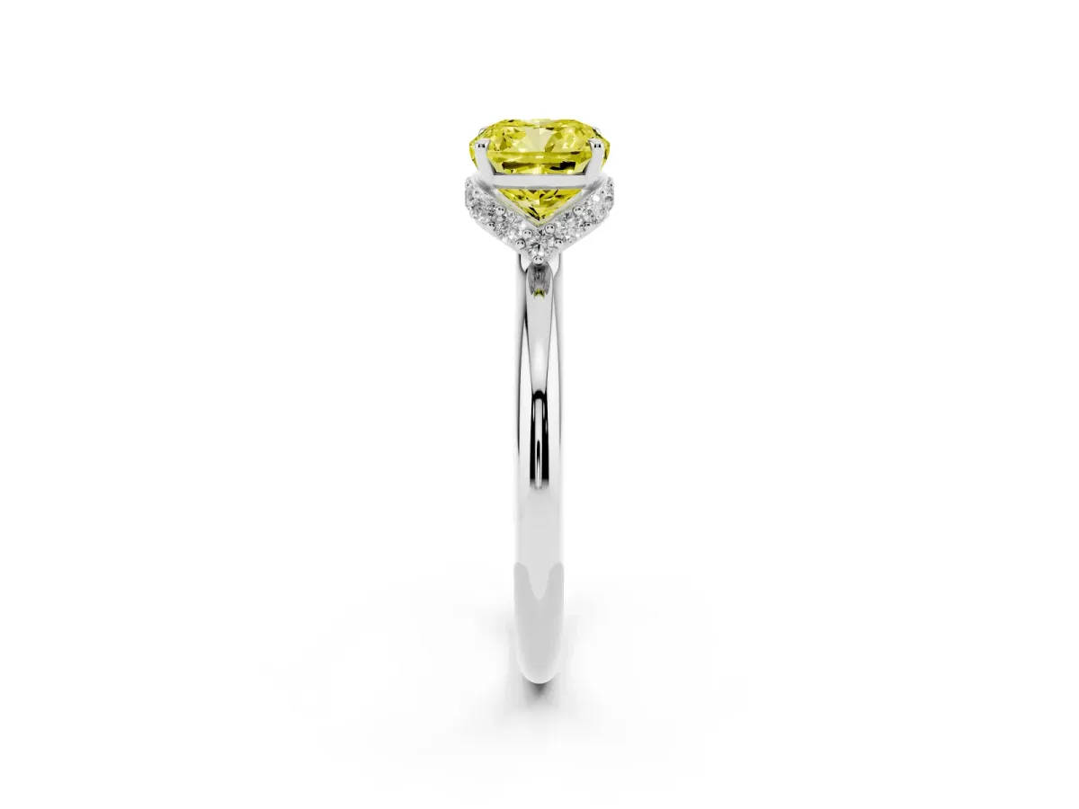 Fancy Yellow Cushion Cut Brilliant Solitaire Engagement Ring with Six-Prong Setting and Classic Band Silver