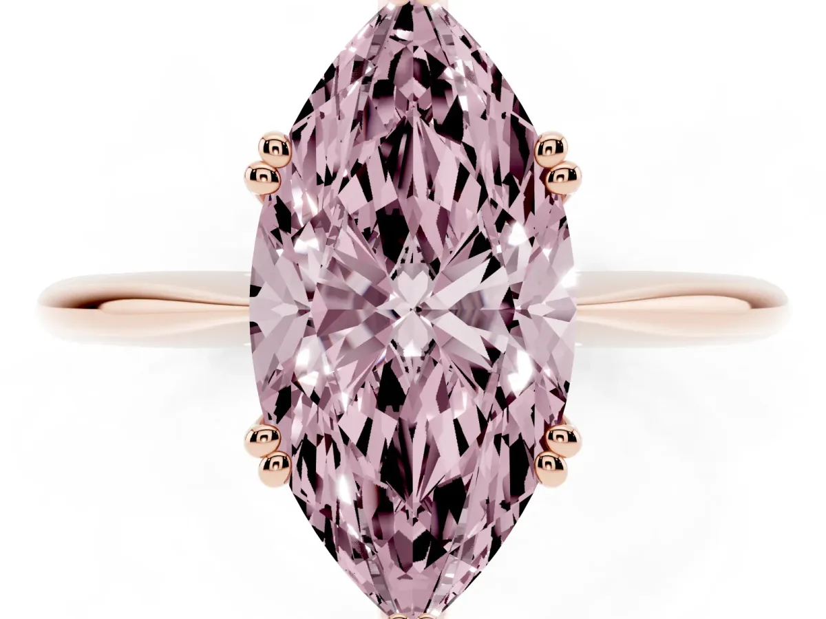 Fancy Pink Marquise Cut Solitaire Diamond Ring with Six-Prong Setting and Classic Band Rose gold
