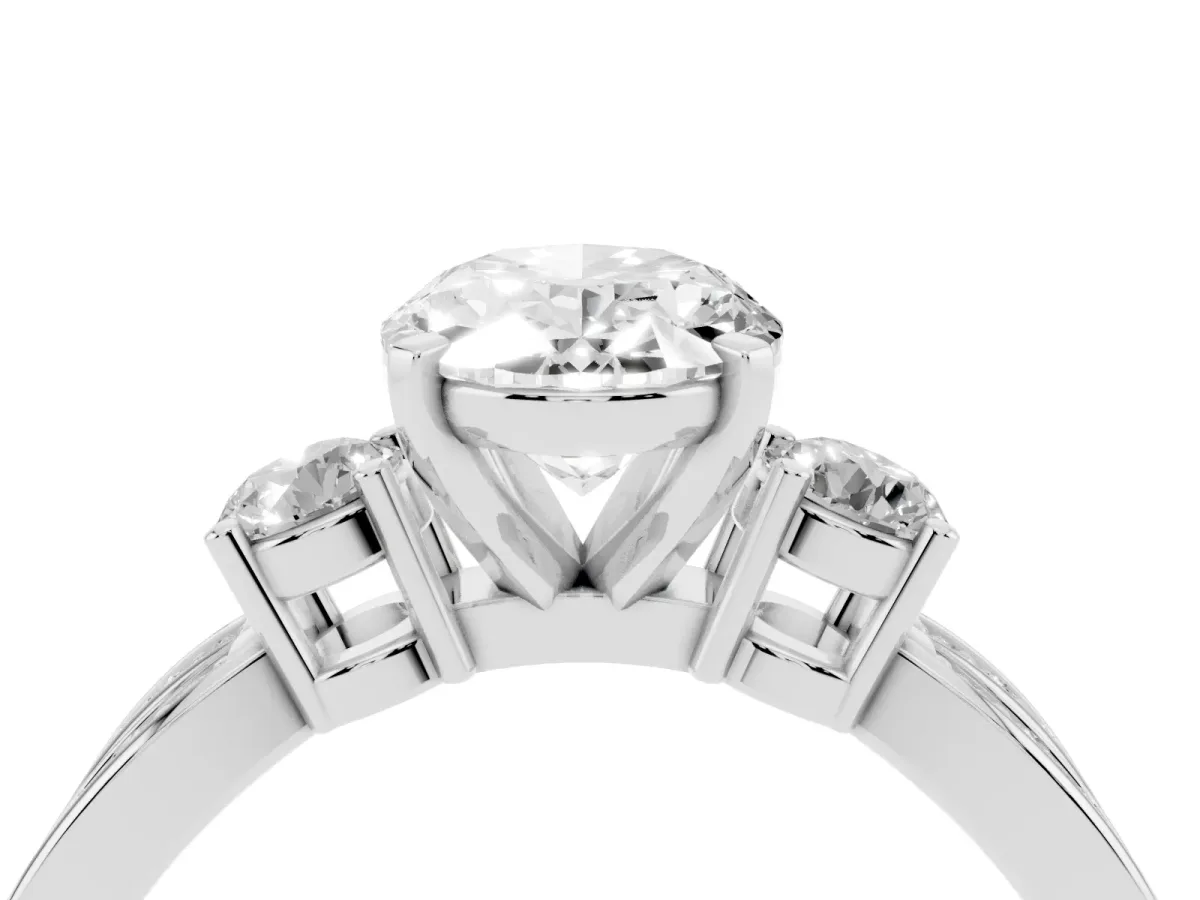 Three-Stone Oval Cut Cut Diamond Twist Band with Prong Setting Silver