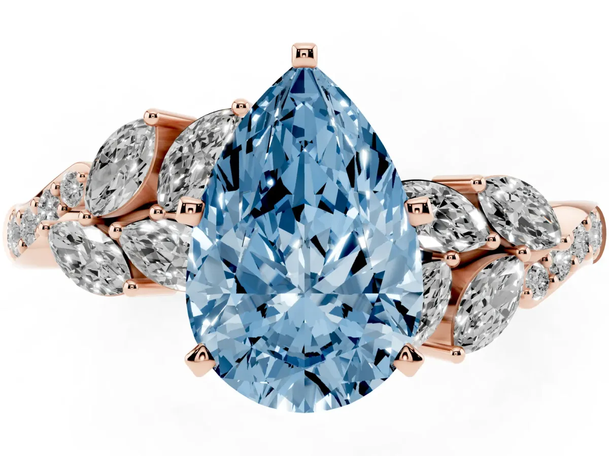 Fancy Blue Pear Cut Solitaire Marquise Twist Band with Six-Prong Setting Rose gold