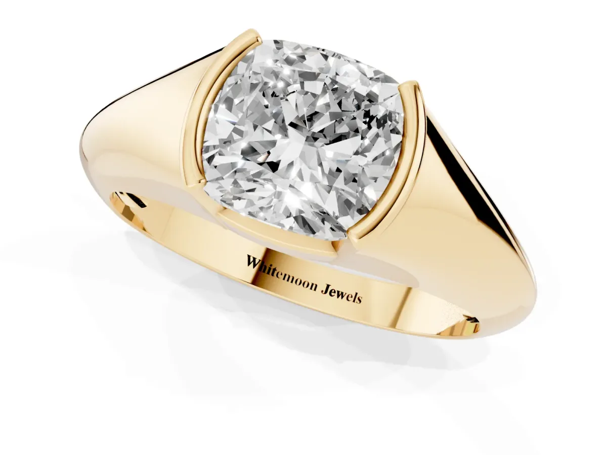 Cushion Cut Solitaire Tension Set Diamond Ring Yellow gold