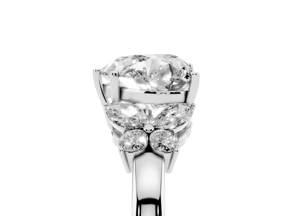 Heart Cut Cut Solitaire Floral Diamond Ring with Four-Prong Setting Platinum