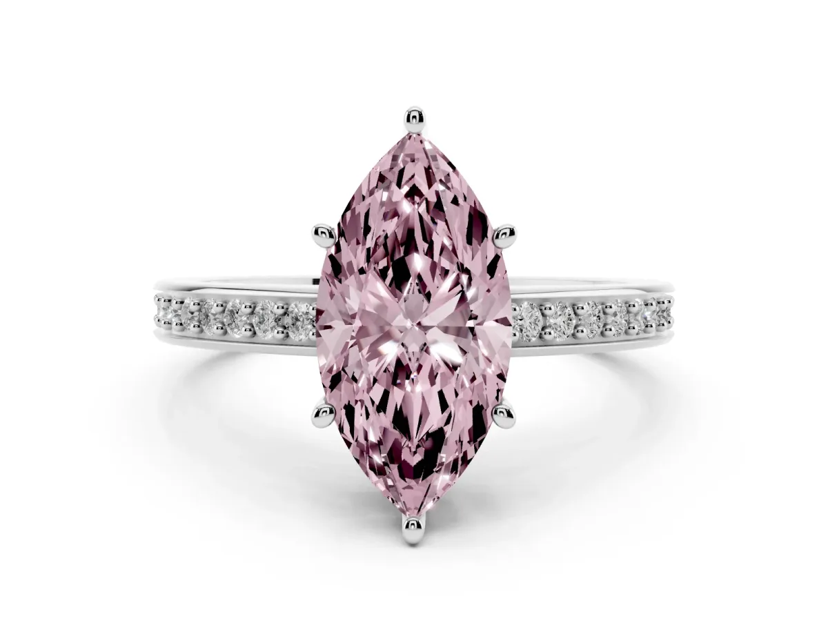Fancy Pink Marquise Cut Solitaire Pavé Band Prong Setting Ring White gold