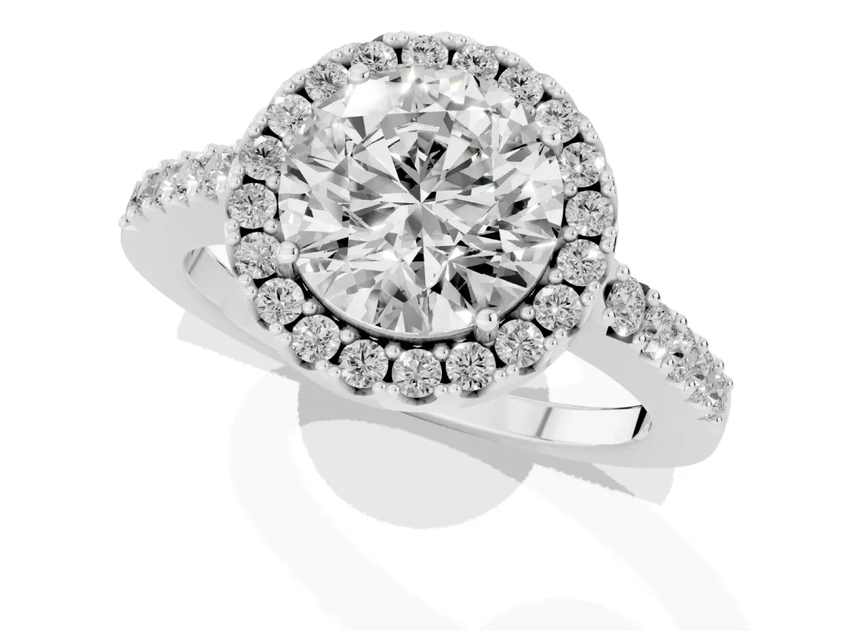 Round Cut Halo Diamond Pavé Solitaire Ring Platinum