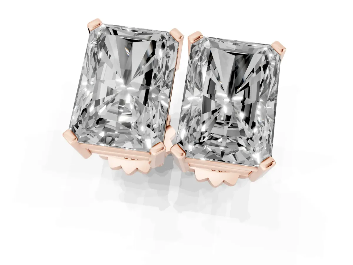 Radiant Cut Diamond Stud Earrings Rose gold