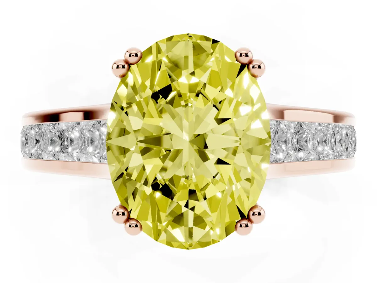 Fancy Yellow Oval Cut Cut Channel Set Solitaire Engagement Ring with Prong Setting Rose gold
