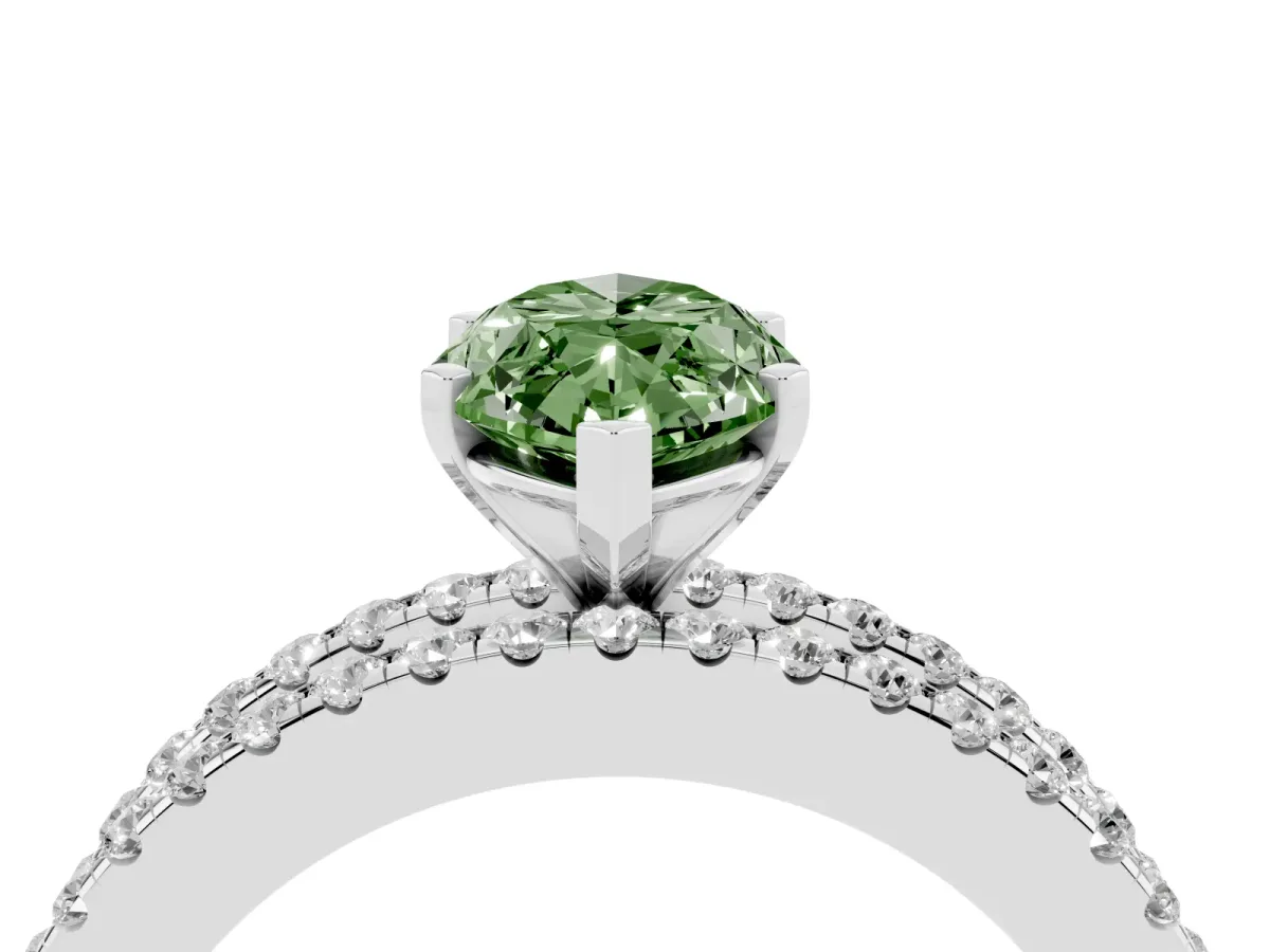 Fancy Green Marquise Cut Diamond Solitaire Ring with Pavé and Channel Set Band Platinum